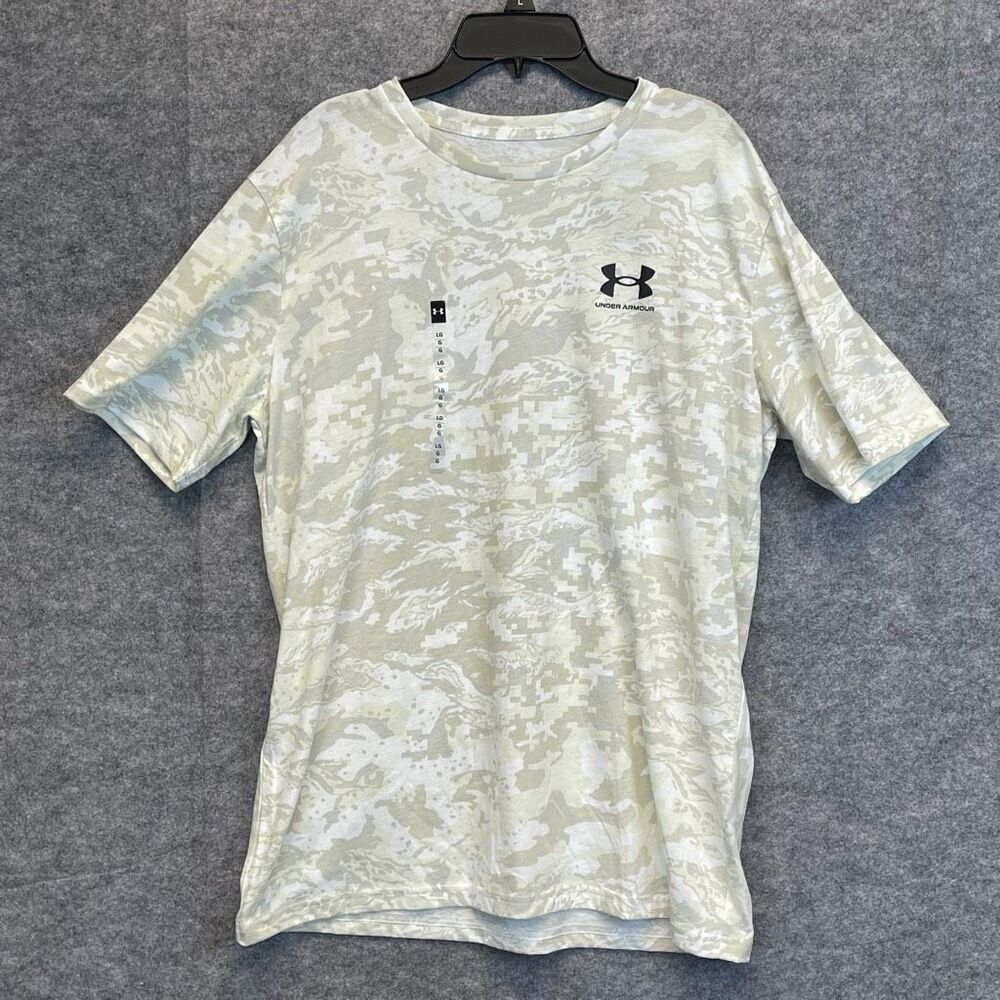 NWT UNDER ARMOUR T-Shirt Men's Large White Gray ABC Camo Short Sleeve Crew Neck - Picture 1 of 15